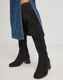 Walker Classic Block Heel Over Knee Stretch Boots - Wide Fit (E) &amp; Curvy Calf