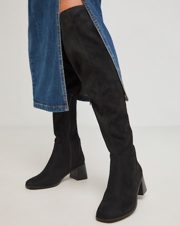 Walker Classic Block Heel Over Knee Stretch Boots - Wide Fit (E) & Curvy Calf