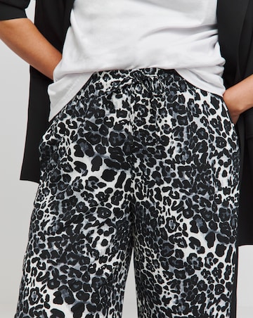 Mono Leopard Print Side Stripe Wide Leg Trousers