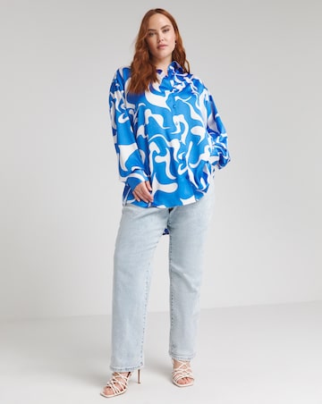 Simply Be Blue Swirl Print Relaxed Satin Long Sleeve Shirt