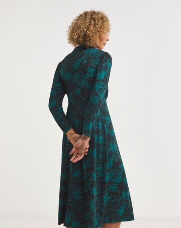 Printed Soft Touch Jersey Zip Front Midi Dress