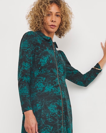 Printed Soft Touch Jersey Zip Front Midi Dress