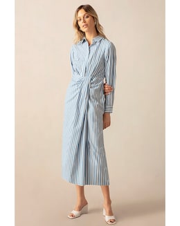 Ro&amp;Zo Ruched Striped Shirt Dress
