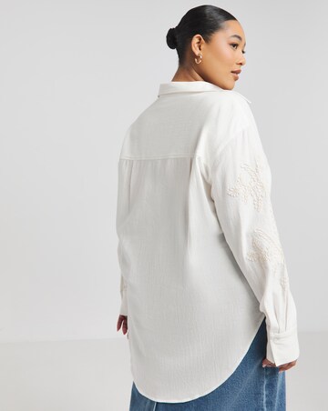 Simply Be Ivory Embroidered Sleeve Relaxed Long Sleeve Shirt