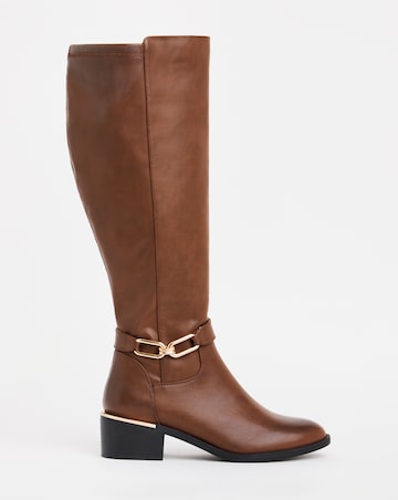 Heavenly Soles Ledger Knee Boots With Trim - Extra Wide Fit (EEE) & Curvy Calf