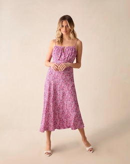 Ro&amp;Zo Ditsy Print Key Hole Front Midi Dress