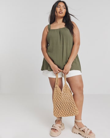 Simply Be Khaki Crinkle Ruched Strap Cami