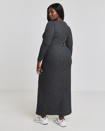 Black Marl Cosy Rib Wrap Maxi Dress