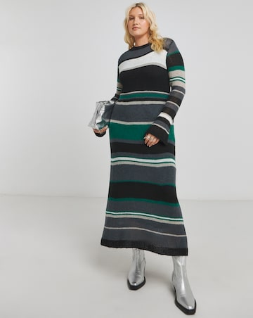Black and Green Stripe Knitted Midaxi Dress