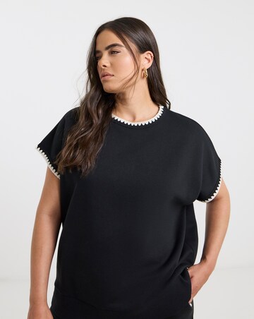 Simply Be Black Short Sleeve Blanket Stitch Sweatshirt