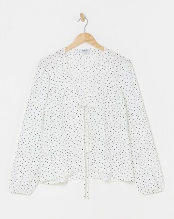 Simply Be Spot Print Tie Front Long Sleeve Blouse