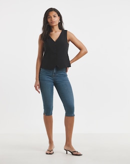 Mid Wash Stretch Denim Capri Jeans