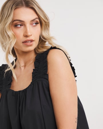 Black Shirred Strap Poplin Cami
