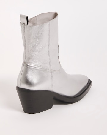 Rayla Leather Stretch Western Cowboy Ankle Boots - Wide Fit (E)