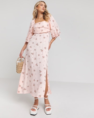 Pink Print Soft Volume Midi Dress