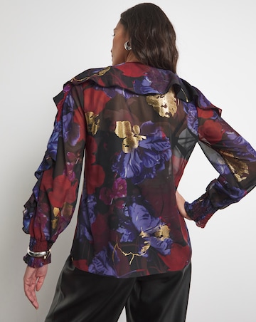 Joanna Hope Ruffle Blouse With Foil Print