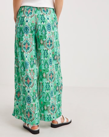 Turquoise Print Crinkle Palazzo Trousers