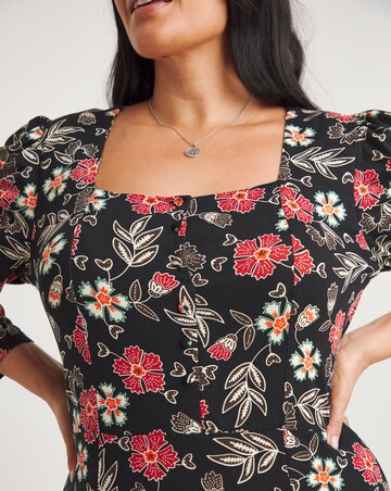 Joe Browns Black Floral Printed Long Sleeve Jersey Dress