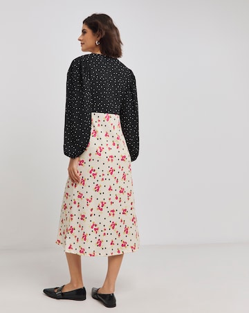Mixed Print Waffle Jersey Midi Dress