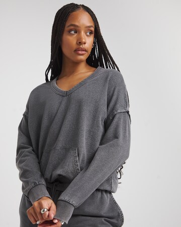 Acid Wash V Neck Sweatshirt