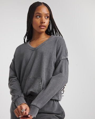 Acid Wash V Neck Sweatshirt