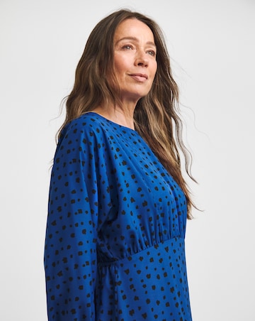 Blue Spot Balloon Sleeve Tea Dress