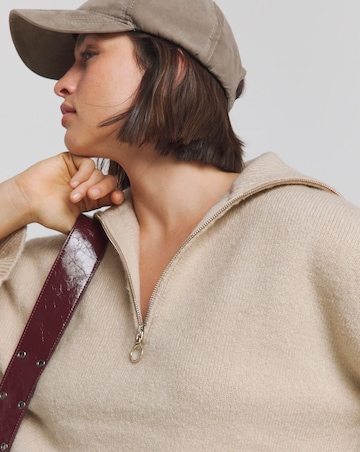 Oatmeal Zip Neck Longline Jumper