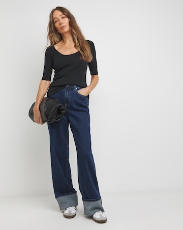 Pure Cotton Black Scoop Neck Half Sleeve Top