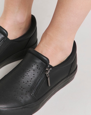 Beatrix Laser Cut Slip on Side Zip Trainer - Wide Fit (E)