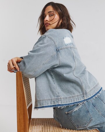 Simply Be Light Wash Rip and Repair Denim Jacket
