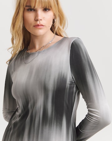 Mono Tie Dye Printed Long Sleeve Jersey Maxi Column Dress