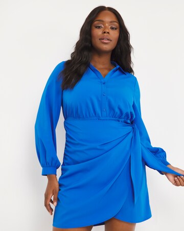 Blue Wrap Skirt Shirt Dress
