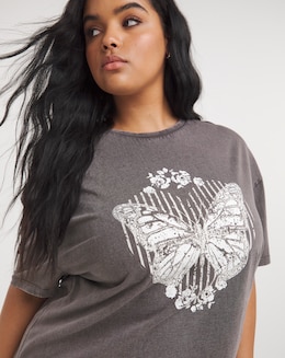 Acid Wash Butterfly Slogan Tee
