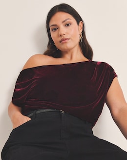 Simply Be Wine Red Velour Off The Shoulder Top