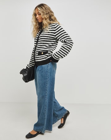 Simply Be Mono Stripe Boxy Boucle Cardigan