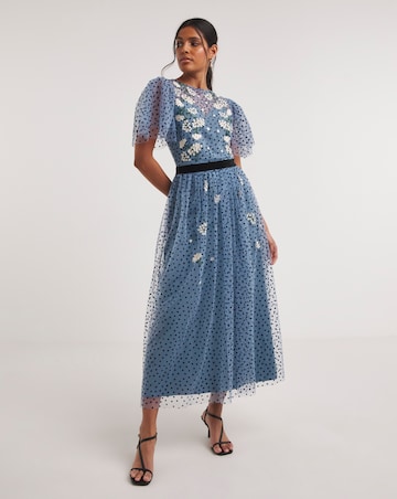 Joanna Hope Mesh Spot Midi Dress