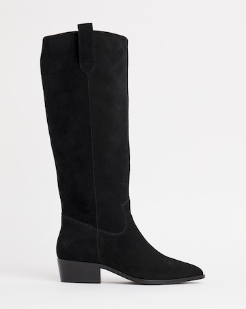 Yves Knee High Suede Cowboy Boots Wide E Fit Curvy Calf