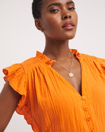 Cheesecloth Smock Dress With Shirred Shoulder