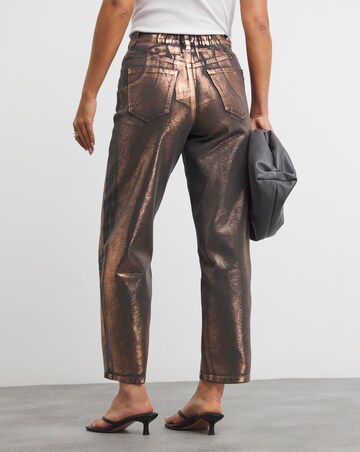 Copper Metallic Barrel Leg Jeans