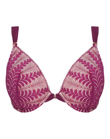 Figleaves Curve Opulence Lace Underwired Padded Plunge Bra B-F - Raspberry