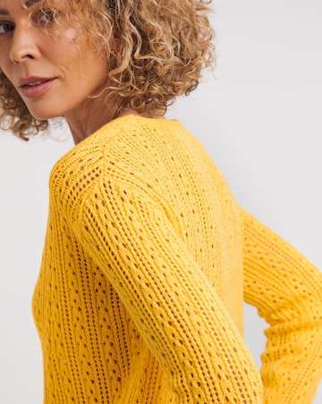 Yellow Pointelle V Neck Jumper