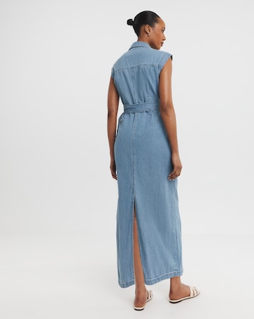 Blue Cap Sleeve Utility Midi Dress