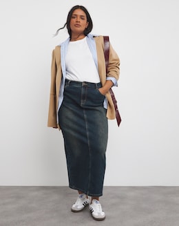 Vintage Wash Column Maxi Skirt