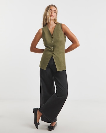 Simply Be Khaki Linen Blend Longline Co-ord Waistcoat