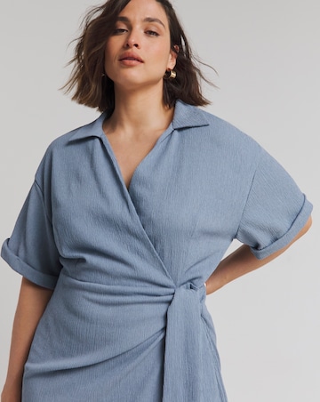 Simply Be Blue Textured Jersey Collared Wrap Dress