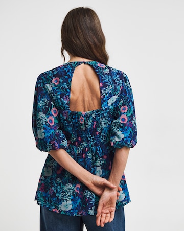 Multi Print Tea Blouse With Exposed Back