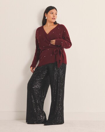 Simply Be Brushed Yarn Burgundy Diamante Ballet Wrap Cardigan