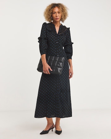 Lace Yoke Frilled Shirt Dress