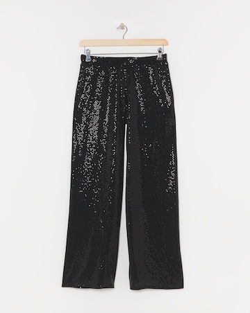 Black Sequin Stretch Pull On Palazzo Trousers