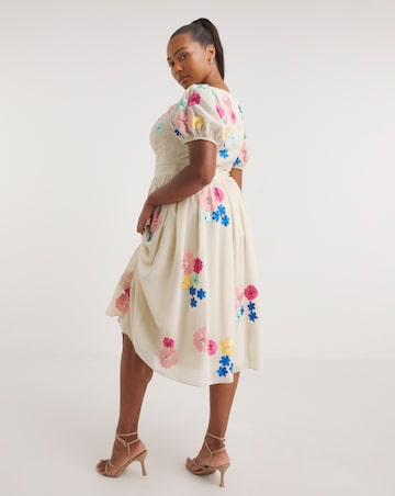 Maya Curve V Neck Floral Embroidered Midi Dress